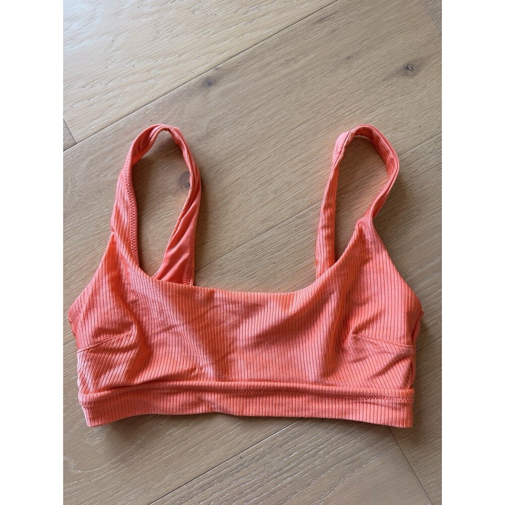 AERIE by American Eagle Bikini Swim Top Scoop Neck Medium Ribbed Coral Orange